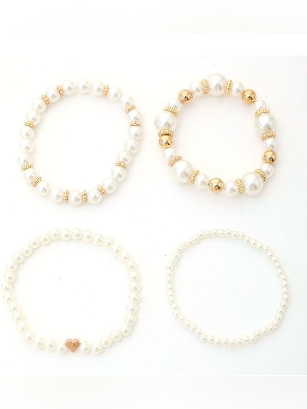 NEW Chunky Faux Pearl & Gold Bracelet Set - 4 Piece Stack - Romantic Boho - Picture 2 of 8